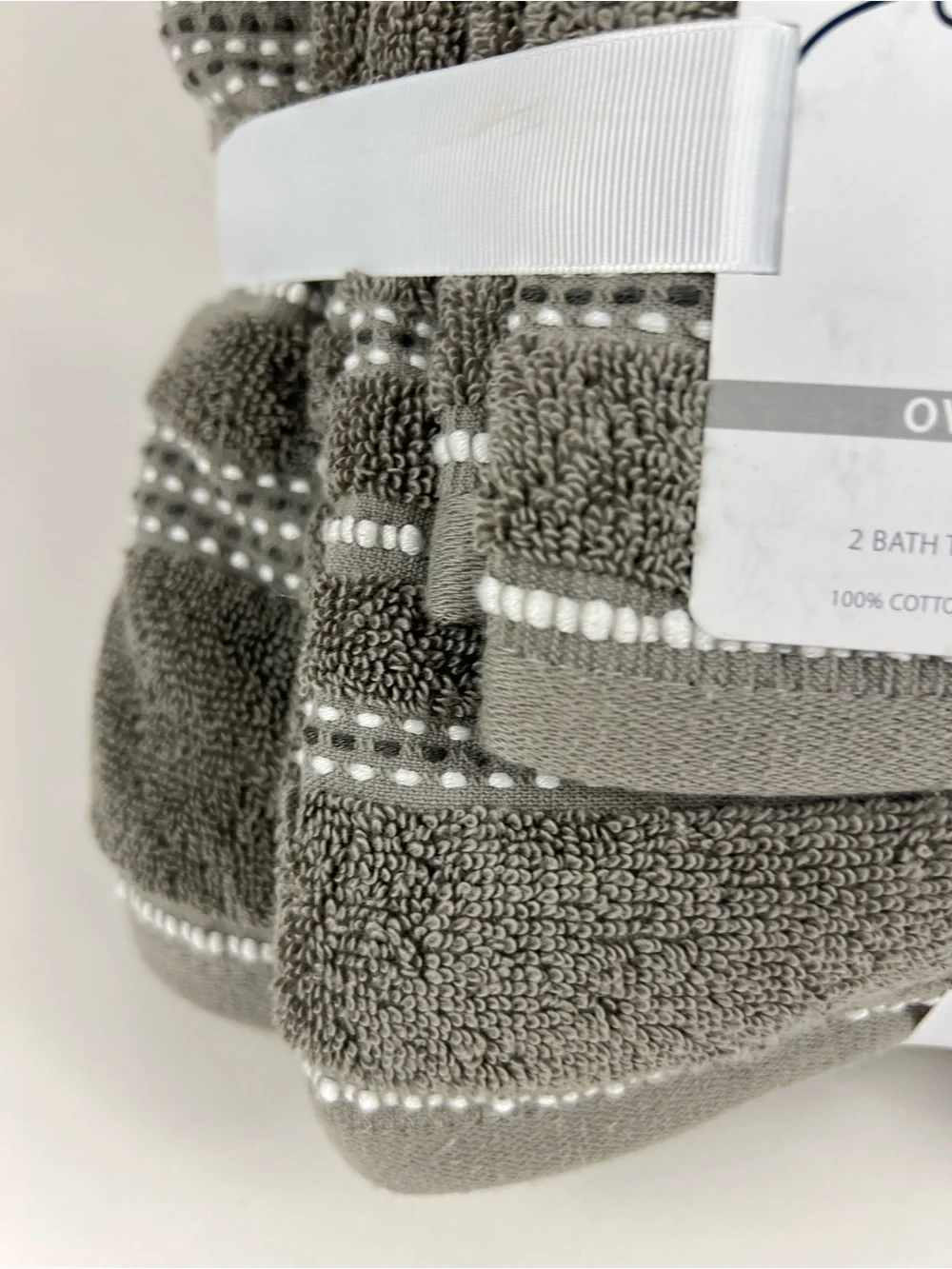 Common Thread Bath Towel Set Taupe White Quick Dry Low Twist Cotton 6 Pc NEW